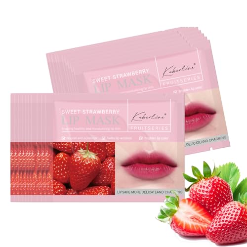 20PCS Strawberry Collagen Lip Mask - Exfoliator, Moisturizer, Sleeping Mask for Dry Lips - Nourishing, Anti-Wrinkle, Brightening Tinted Balm and Care Pad