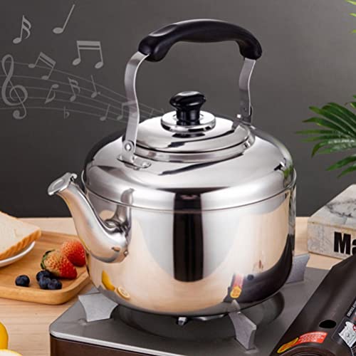 Yardwe Insulated Teapot Stovetop Tea Kettle, 4 Liters Silver Water Kettle, Stainless Steel Vintage Fast Boiling Tea Pot, Mirror Finish, Ergonomic Handle Whistling Tea Pot #TOP1