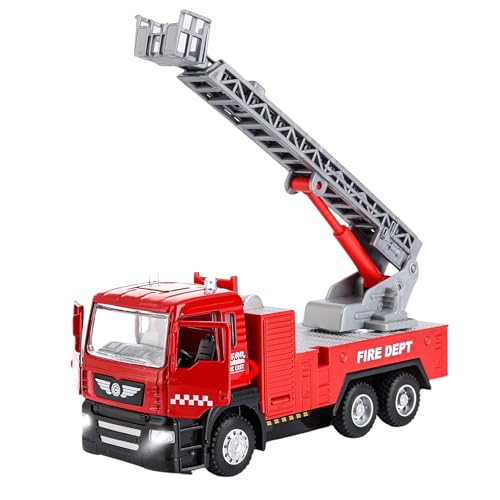 Image of Alloy Fire Rescue Truck Toys Set with Rotating Ladder | Fire Safety Truck Toys for Kids, Boys, Girls | Ideal Gift for 3+ Years Old Kids (Red)