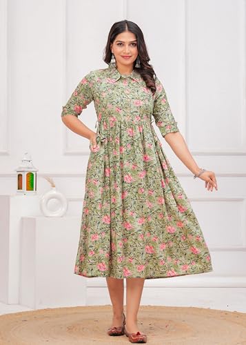 Image of Maternity Feeding Anarkali Kurti Dress for Women | Cotton Nursing Kurta with Both Side Zippers | Pregnancy & Nursing Wear | Comfortable Ethnic