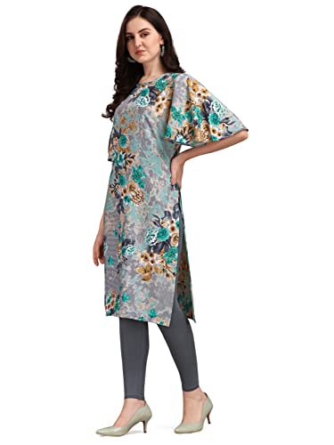 Image of EthnicJunction Women's Crepe Floral Printed Ready to Wear Straight Kurti