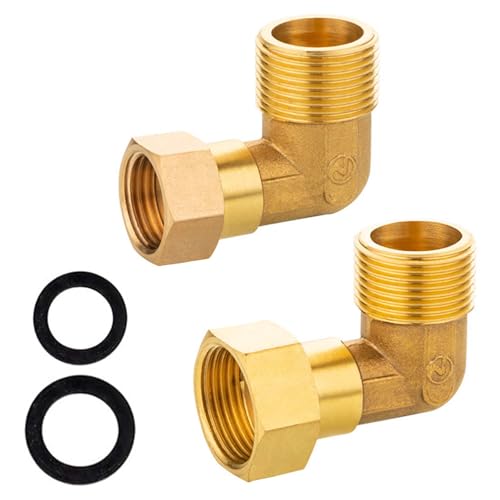 2 Pièces Raccord à Vis Mobile en Laiton Raccords en Coude, FORMVERSITY Raccord Tuyau 1/2 et 3/4 Écrou raccord Eau Laiton, Filetage Intérieur et Extérieur Coude 3/4 Pouce