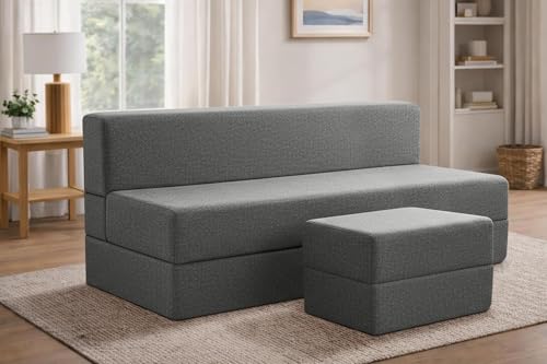 Image of Rosebell Foldable Sofa-Cum-Bed with Ottoman | 3-in-One Foldable Sofa, Lounger & Bed-6x6 Feet Four Seater- Perfect for Home & Office -Grey-Color