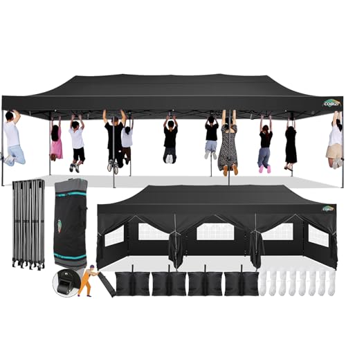 Image of COBIZI 10x30 Pop Up Canopy Tent,Heavy Duty Canopy(Black with 8 Sidewalls)
