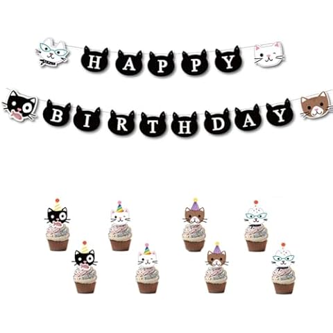 Cat Party Decorations Backdrop Banner Photography Background Cute Cat Theme Banner Cupcake Toppers Pet Party Kit for Cat Birthday Party Supplies Decor Cover