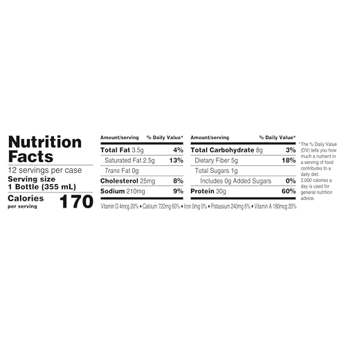 Oikos Protein Shake, Vanilla, 30g High Protein Drinks, Shelf Stable, Ready to Drink, 5g Prebiotic Fiber, 12 fl oz Bottle, 12 Count