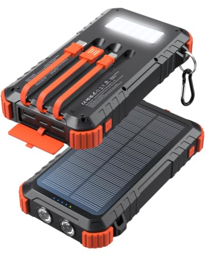 Image of Solar Power Bank Built-in Cables Speed Charging 20000mAh Camping
