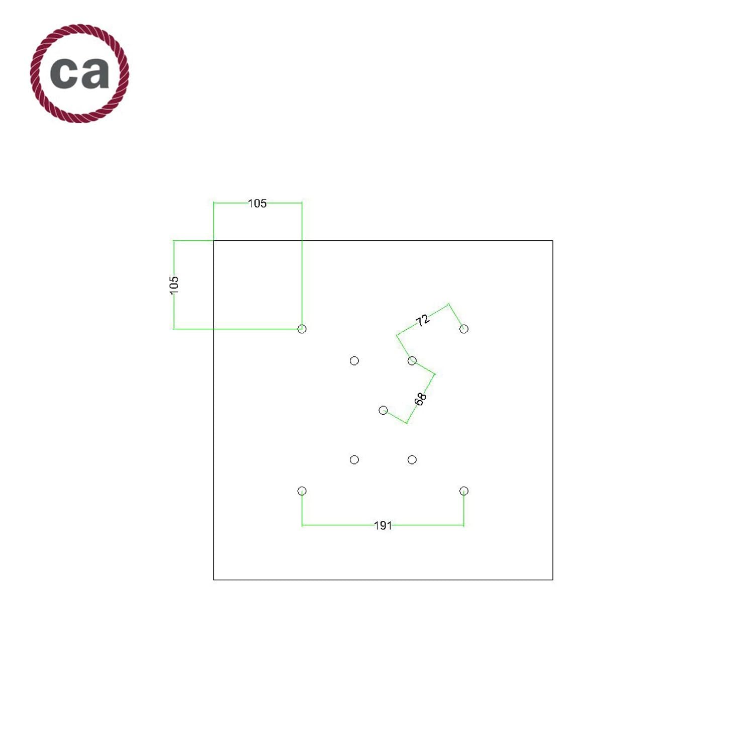 creative cables Rosone lampadario soffitto Rose-One quadrato – (Lato 400 mm, diametro 300 mm, 9 fori a X, 4 fori laterali) – Sistema brevettato – Stile Pop-Corn per multi sospensioni