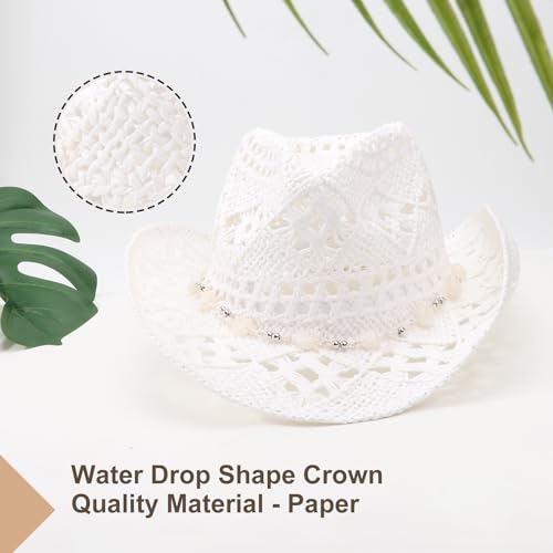 Image of DRESHOW Straw Cowboy Cowgirl Hat for Women Men Western Coastal Cowboy Beach Hat with Shapeable Brim Unisex Rolled up Caps