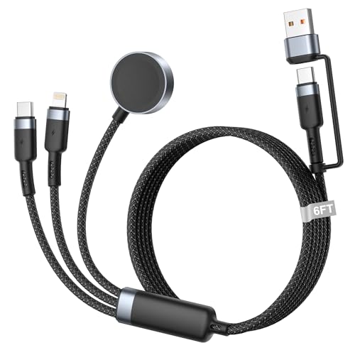3 en 2 Cable Cargador para iWatch Series 10 9 8 7 6 5 4 3 2 SE Ultra, 2M Cargador Apple Watch Cable de Carga iWatch Magnético Cable iPhone y Apple Watch para iPhone 16 15 14 13 12 11 Pro MAX