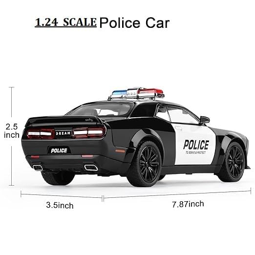 Image of Exclusive Alloy Metal Pull Back Die-Cast Car Diecast Metal Pullback Toy Car with Openable 6 Doors,Light Music Boys Gifts Toys (1:24 F & F 7 Dodge Challenger Police - Black)