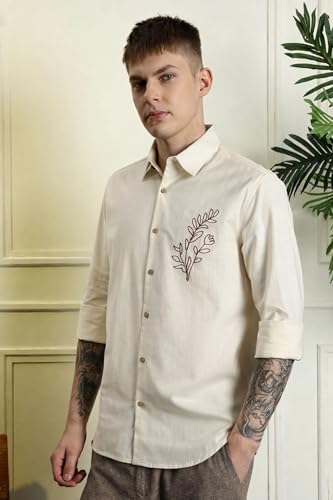 Image of MiraMichi Men's Pure Linen Shirt with Long Sleeve Collared Neck Standard Length and Button Down Closure Type |Shirt's for Men Stylish | Branded Shirt's | Formal Style