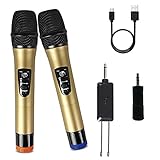 Micrófono Inalámbrico, Micrófono de Karaoke ALLWIN con 192 KHZ/24 bits, Sistema de Micrófono Dinámico Inalámbrico UHF Profesional, Receptor Recargable para Amplificador de Voz, Sistema PA. (Oro)
