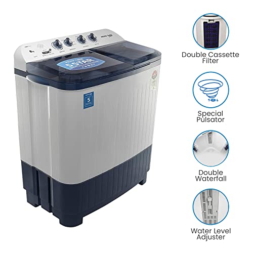 Image of Voltas Beko 8.5 kg Semi-Automatic Top Loading Washing Machine, 2 Casette Filter (WTT85DBLT, Sky Blue)