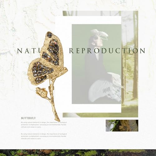 Image of SHE'S FREE STYLE JUST FOR YOU Vintage Butterfly Brooch, Artistic Copper Pin with Pure Crystal Accents, Nature Inspired Design Brooches and Pins for Women, Luxury Accessory