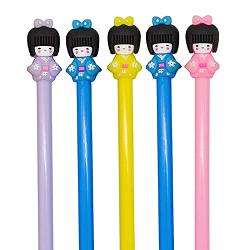 DUBFKBSH ゲルペンセット ファッション キュート キャンディカラー カラフル ゲルインク ローラーボールペン かわいい ラブリー 漫画 日本の女の子 人形 着物 女の子 人形 ゲルボールペン オフィス アウトドア用品 文房具 (5本)