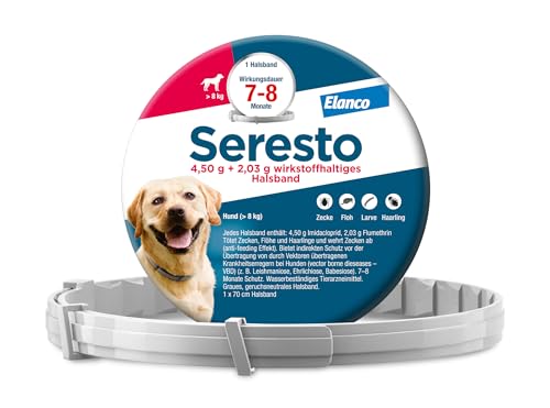 Elanco Seresto® ogrlica za velike pse od 8 kg: 7 do 8 mjeseci učinkovite zaštite od krpelja i buha, duljina 70 cm, 4,50 g + 2,03 g