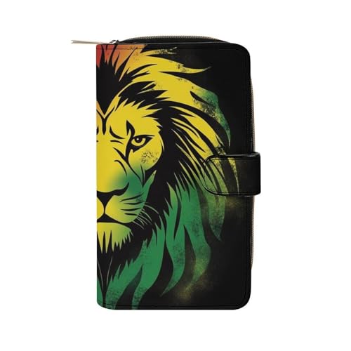 Wallet for Women Men, Large Capacity Multi-Functional Purse Waterproof Lightweight Wallet with Card Slots and Compartments, Cute Rasta Lion Black Wallets