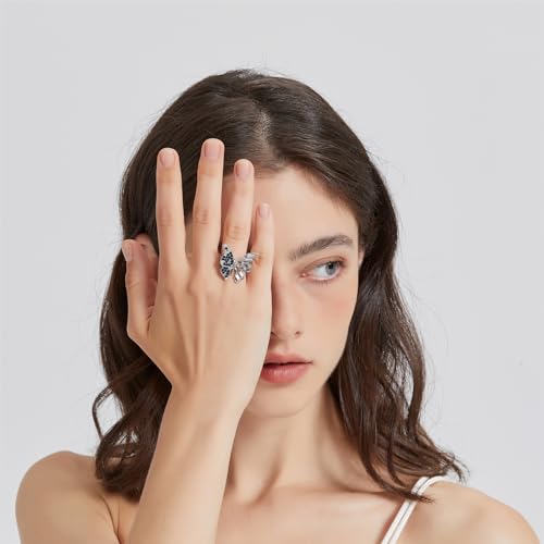 Blue Cubic Zirconia Butterfly Ring,Adjustable Ring for women, Sparkling Crystal Bow-Knot Knuckle Ring Wedding Jewelry,Gift for Wife, Mother, Daughter, Women3