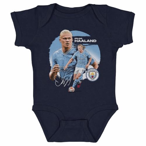 500 LEVEL Erling Haaland Manchester City One-Piece Infant Bodysuit - Erling Haaland Manchester City Dual WHT (Navy, 6M)