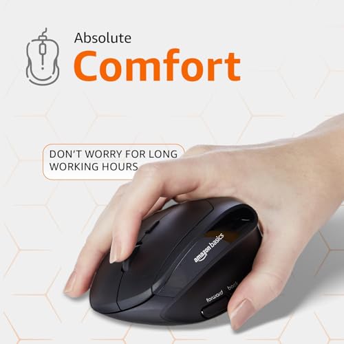 Image of amazon basics Pro Series 2.4G Wireless Ergonomic Mouse for PC, Mac, Laptop | 4 Adjustable DPI Settings Up to 2400 | Shortcut Buttons (Black)