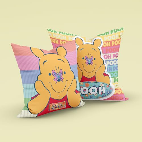 Image of Sassoon Winnie The Pooh Reversible Cartoon Printed Cushion Cover, Multi (Pack of 1)