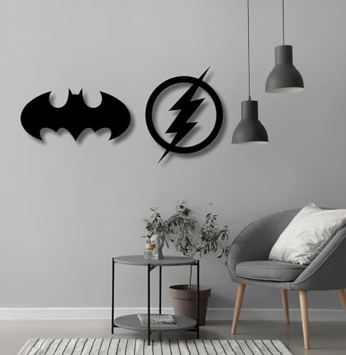 Image of TWIGGY Superhero 6mm MDF Wooden Wall Decor Set for Home, Office, or Gaming Room, Gift, Anime (pack of 2 | The Flash,The Dark Knight)