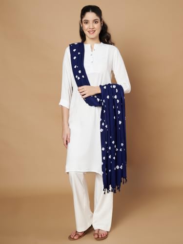 Image of Women's Cotton Rayon Bandhani Print Dupatta with Tassels 2.25 Meters | Women's cotton printed dupatta with tassels.