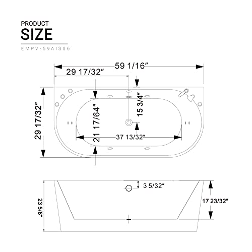 Empava 59-Inch Freestanding Whirlpool Bathtub Oval With 8 Hydromassage Adjustable Water Jets Luxury Acrylic Massage Spa Soaking Bath Tub Double Ended , White #TOP5