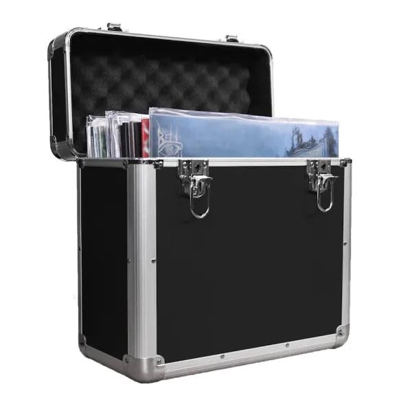 MAGNA RETAIL Vinyl LP Storage Box | 12 Record Case | Heavy Duty Lockable Aluminium Box | Vinyl Record Storage | Large Capacity Holds Upto 50 | DJ Metal Case (Black)