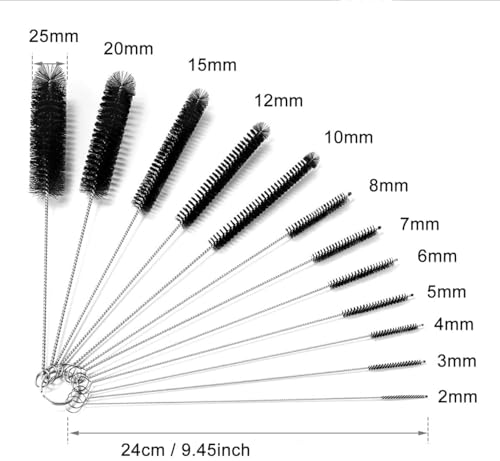 Kleine Reinigungsbürste Für Kaffeevollautomat,Pfeifenreiniger Bürste,Strohhalm Bürste Set,Flaschenbürste Dünn,Milchschlauchbürste,12 Stück,Schwarz