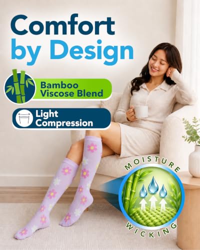 Image of Doctor's Select Bamboo Viscose Light Compression Socks for Women & Men - 3 Pairs, 8-15 mmHg Compression Socks, Knee High