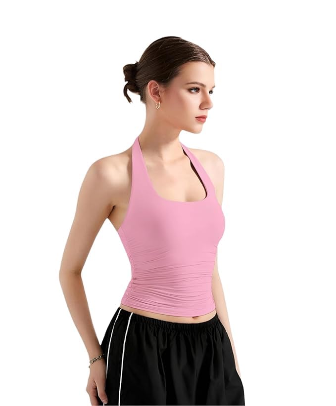 diaz Women Crop Sleeveless Top for Women & Girls | Ribbed Tank Top | Solid V Neck Crop Top| Stretchable Slim Fit Casual Summer Top | Trendy Crop Tee |Gym Workout Yoga Top-picture-37