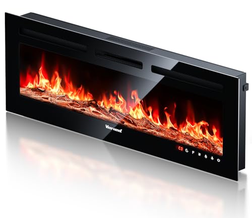 Electric Fireplace,Realistic Flame Electric Fireplace Heater,Log Set and Crystal Flames,750-1500W with Timer Inserts,Wall Mounted,TV Stand,Touch Screen and Remote Control for Living Room,50 Inch