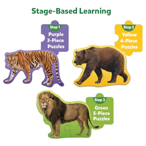 Skillmatics Step by Step Puzzles - 40 Piece Jigsaw & Toddler Puzzle, Montessori Educational Toy for Boys & Girls, Wild Animals, Travel Friendly, Gifts for Kids Ages 3, 4, 5 and Up