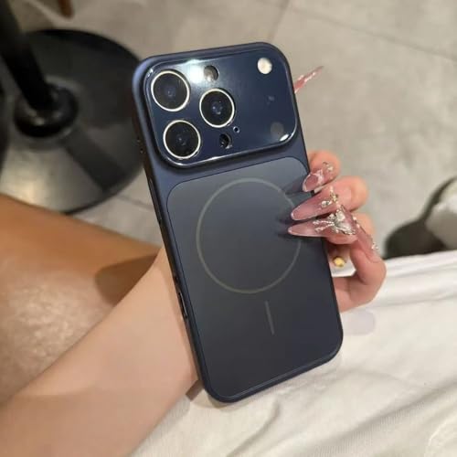 Coque iPhone 15 en verre dépoli bleu marine avec chargement magnétique sans fil
