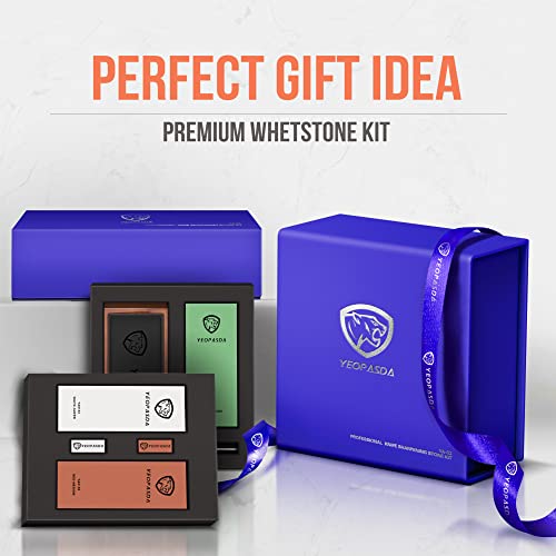 Extra Large Knife Sharpening Stone Kit - Yeopasda Thicker 3 Side Grit 400/1000/6000 Wet Stone - Whetstone Knife Sharpener Stone Set With Non-Slip Wood Base, Angle Guide, Cut Resistant Gloves #TOP3