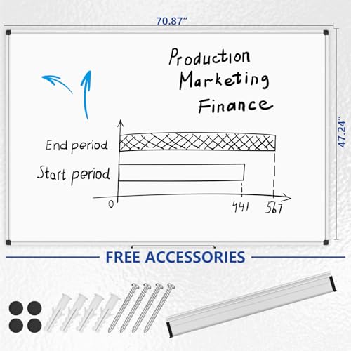 Image of XBoard Magnetic Dry Erase Board 72 x 48 Inches Wall-Mounted, 6'x4' Whiteboard with Marker Tray, Aluminum Frame White Board for School Office and Home