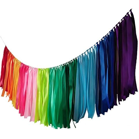 Kingsnow Pastel Rainbow Ribbon Garland 40 inches for Baby Shower, Birthday Party Decoration,Nursery, Rainbow Banner,Photography Prop Banner Backdrop Decor Cover