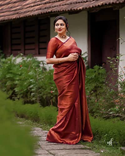 Image of ZECVA Women's Art Lichi Indian Traditional Style Silk Saree With Unstitched Blouse Piece