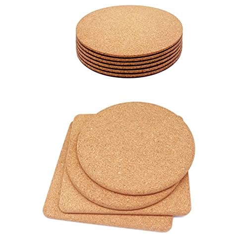KITLAB 6 Pcs Cork Plant Coasters & 4 Pcs High Density Fine Particle Thick Cork Trivets for Hot Dishes Cover