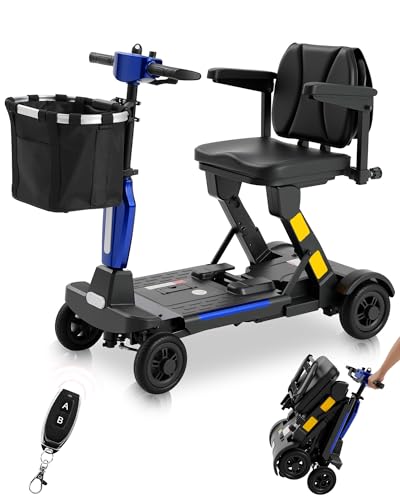 Mbxcooter Light Weight Foldable Mobility Scooter, 46Lbs, 330 Capacity Airline-Approved Mobility Scooters for Seniors/Adults, Folding 4 Wheels Wheelchair,Removable Battery, up to 30Miles Blue Auto Fold