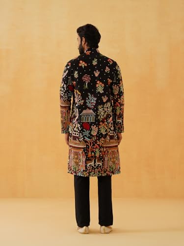 Sojanya Luxe (Since 1958) Men'S Cotton Satin Persian Embroidered Black & Multi Long Kurta4