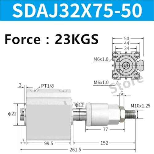 Vérin pneumatique SDAJ32-75-50 à course réglable avec aimant intégré pour vérification de position - 3