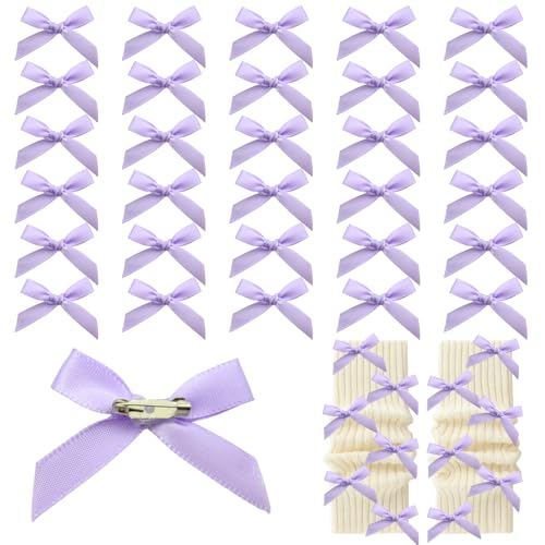 Image of 30pcs Bow Charms for Socks Mini Ribbon Bow Junk Socks Charms Brooch Pins Girly Y2K Decorative Pins for Shoes Shirts Hats Socks Gloves Crafts Coquette Safety Pins Accessories Bulk (Purple)