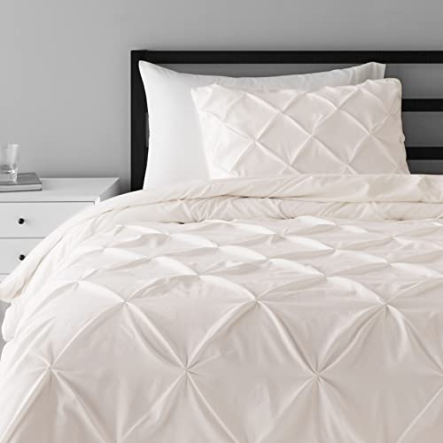 Image of Amazon Basics 2-Piece Lightweight Pinch Pleat All-Season Down-Alternative Comforter Bedding Set with Piped Edges, Twin /Twin XL, Cream