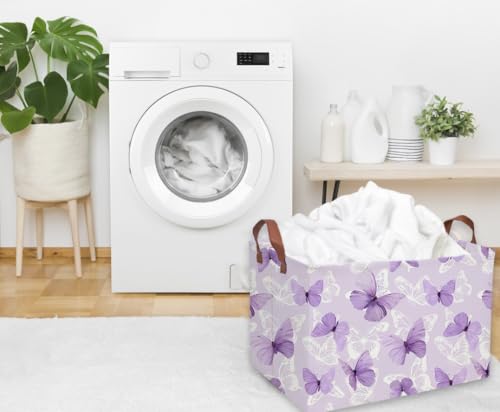 Image of Sanjiaofeng Rectangular Kids Basket Butterfly Storage Bins,Girls Storage Basket with Handles.Clothers,Toys,Books,Kid's Gifts Bins. (Purple Butterfly)