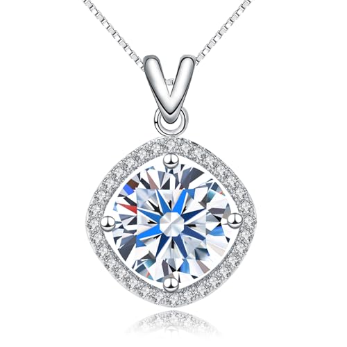 5 Carat Moissanite Pendant Necklace 18K White Gold Silver Plated Necklace with Moissanite D Color Ideal Cut Diamond Necklace, Valentine's Day Gift for Girlfriend Ladies Wife