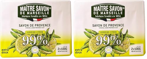 Maître Savon de Marseille - Savon de Provence Verveine-Citron – Extra Doux – 2x100g – 99% Ingrédients Naturels – Corps & Mains (Lot de 2)
