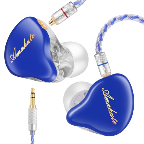 Image of DEMAKE in-Ear Monitor with Detachable Silver-Plated,no mic | HiFi IEM, Tesla Dual Dynamic Driver Wired Earbuds, Noise-Isolating In-Ear Headphones for Singers & Audiophiles (Blue & Clear)